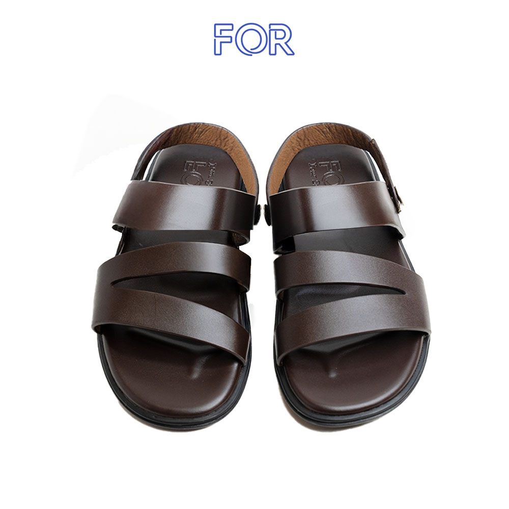 Dép da bò quai hậu đan chéo màu nâu sẫm SDF04