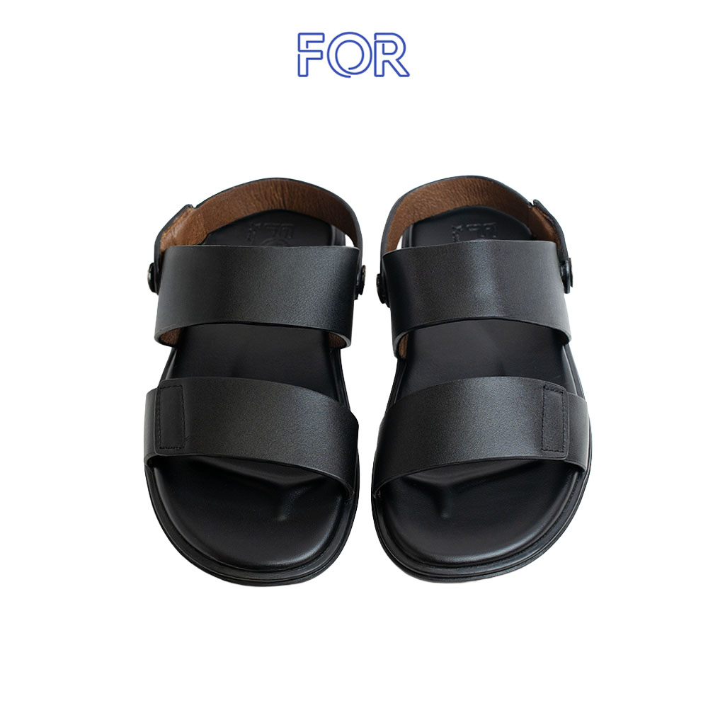 Dép da bò quai hậu màu đen SDF01