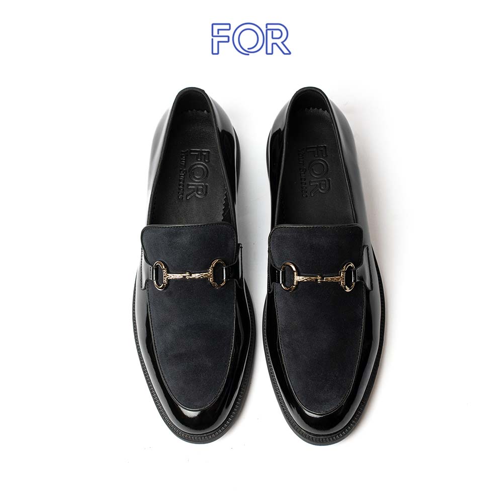 GIÀY SHINNING HORSEBIT LOAFER PHỐI DA LỘN MÀU ĐEN HLF15