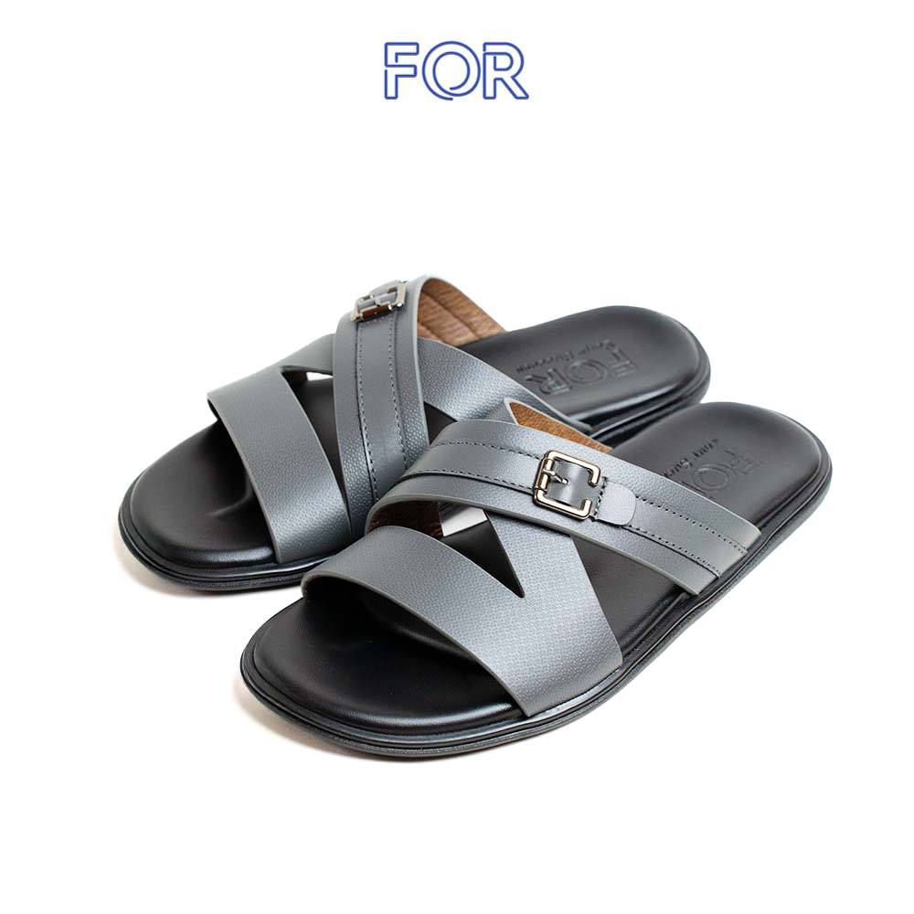 DÉP QUAI DA ĐAN CHÉO DẬP VÂN MÀU XÁM DDF20