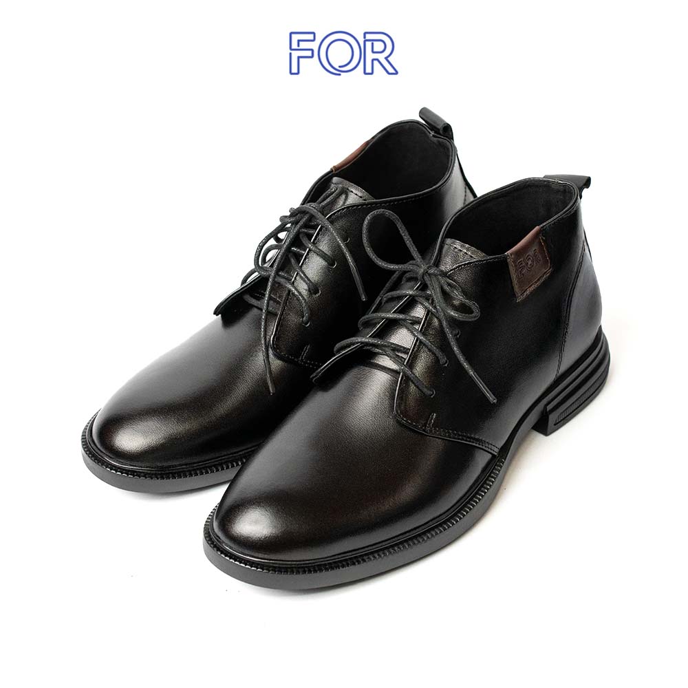 GIÀY ANKLE BOOTS DA BÒ TRƠN MÀU ĐEN BF08