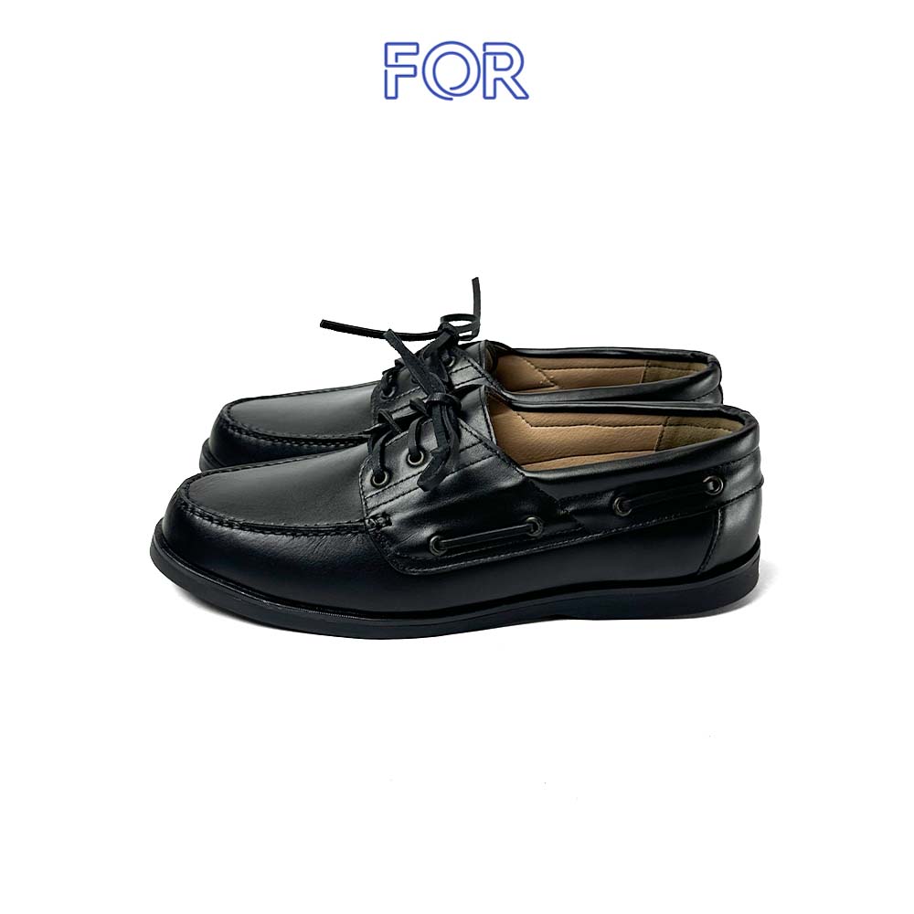 GIÀY LƯỜI BOAT SHOES DA BÒ MÀU ĐEN MF13