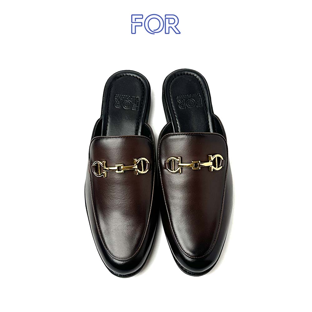 SỤC HORSEBIT MULES DA BÒ MÀU NÂU KHUY VÀNG SF02